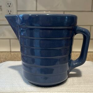 Vintage Antique Blue Stoneware Ribbed Pitcher
